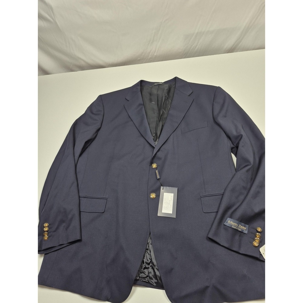 Roberto Zanieri Blazer Mens 52L Blue Super 100s Wool Gold Buttons Italy NWT